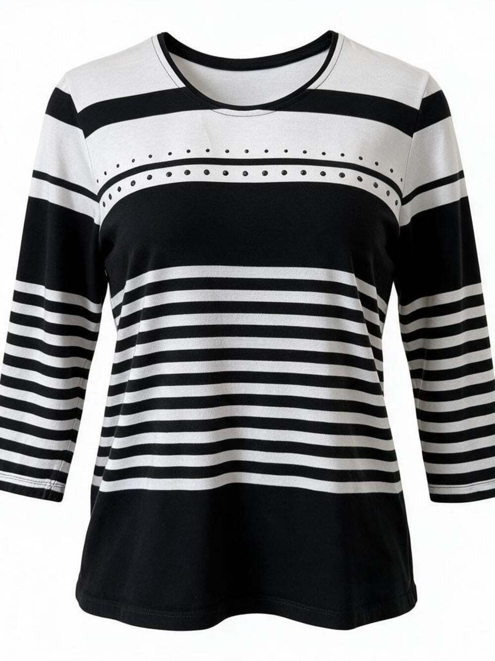 Alia Black & White Striped Scoop Neck Shirt with 3/4 Sleeves Size Petite M